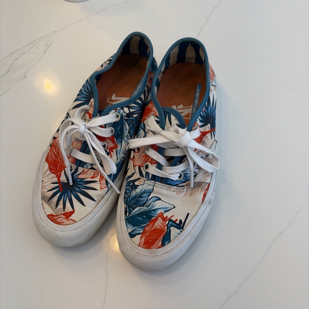 Vans White and Blue Floral Sneakers